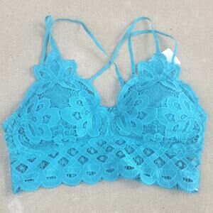 Anemone crochet lace strappy bralette blue green teal medium